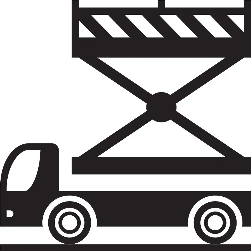icon-07 A black and white illustration of a truck with a lift.