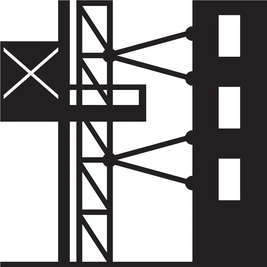 icon-08 A black and white illustration of a building with a crane.